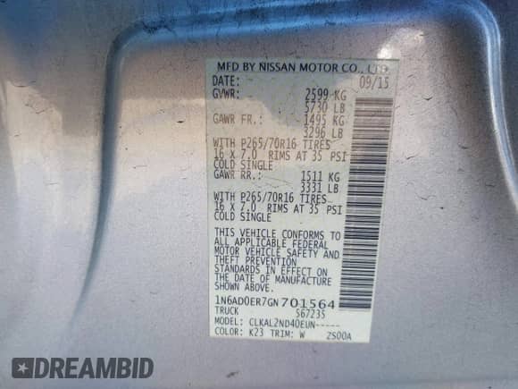 2016 Nissan Frontier S with VIN 1N6AD0ER7GN701564, listed as a IAAI auction lot 41372280 with 233,201 mi miles and . Bid and sale history available at DreamBid. Image 9.