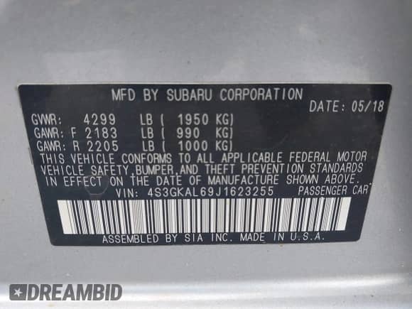 2018 Subaru Impreza Special Sports with VIN 4S3GKAL69J1623255, listed as a IAAI auction lot 42556575 with 83,921 mi miles and . Bid and sale history available at DreamBid. Image 9.