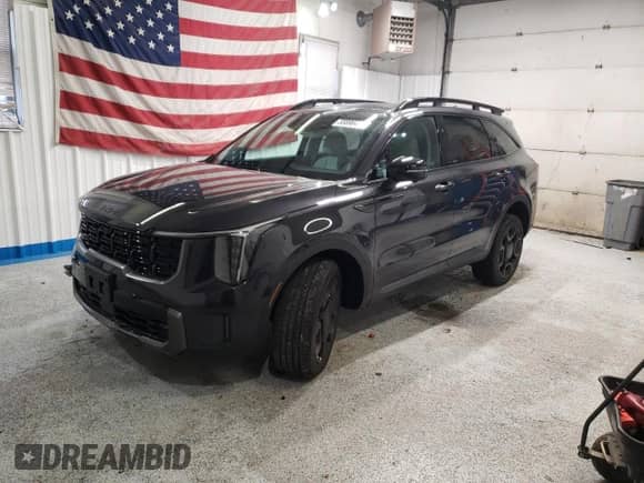 2025 Kia Sorento X-Line SX with VIN 5XYRKDJFXSG345920, listed as a Copart auction lot 62361385 with 636 mi miles and Salvage title. Bid and sale history available at DreamBid. Image 1.