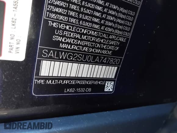 2020 Land Rover Range Rover Sport SE z VIN SALWG2SU0LA747820, wystawiony jako IAAI lot #41593249 z przebiegiem 46 442 mil mil oraz . Historia ofert i sprzedaży dostępna na DreamBid. Obrazek 9.