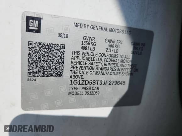 2018 Chevrolet Malibu LT с VIN 1G1ZD5ST3JF279645, выставлен на аукционе Copart как лот 81013025 с пробегом 151 422 миль миль и Списание • Salvage title. История ставок и продаж доступна на DreamBid. Изображение 12.