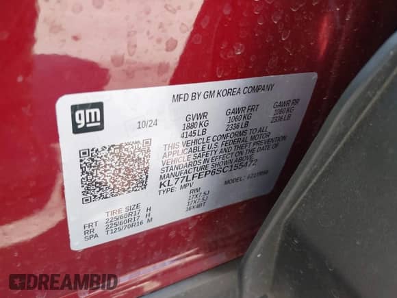 2025 Chevrolet Trax LS с VIN KL77LFEP6SC155472, выставлен на аукционе IAAI как лот 42706376 с пробегом 8 022 миль миль и . История ставок и продаж доступна на DreamBid. Изображение 9.