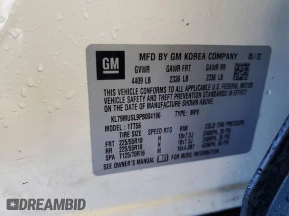 2023 Chevrolet TrailBlazer RS с VIN KL79MUSL9PB004196, выставлен на аукционе Copart как лот 84474885 с пробегом Не указан миль и Списание • Salvage title. История ставок и продаж доступна на DreamBid. Изображение 14.