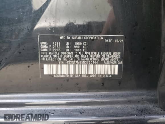 2022 Subaru Impreza Special Sports with VIN 4S3GTAM65N3720104, listed as a Copart auction lot 70329385 with 55,146 mi miles and Salvage title. Bid and sale history available at DreamBid. Image 12.