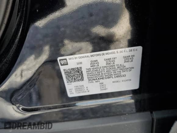 2023 Chevrolet Equinox LS with VIN 3GNAXHEG9PL149533, listed as a Copart auction lot 69431105 with 44,590 mi miles and Salvage title. Bid and sale history available at DreamBid. Image 13.