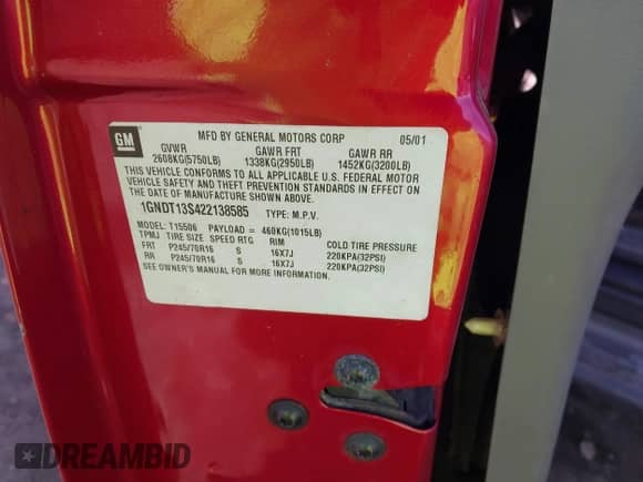 2002 Chevrolet TrailBlazer LS с VIN 1GNDT13S422138585, выставлен на аукционе IAAI как лот 41498102 с пробегом Не указан миль и . История ставок и продаж доступна на DreamBid. Изображение 9.