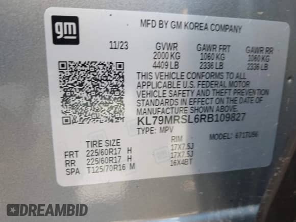 2024 Chevrolet TrailBlazer LT с VIN KL79MRSL6RB109827, выставлен на аукционе IAAI как лот 42994864 с пробегом 17 332 миль миль и . История ставок и продаж доступна на DreamBid. Изображение 9.