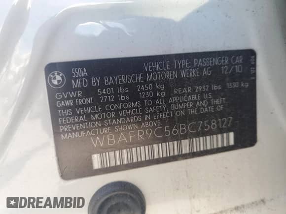 2011 BMW 5 Series 550i z VIN WBAFR9C56BC758127, wystawiony jako Copart lot #65551075 z przebiegiem 94 558 mil mil oraz Szkoda całkowita • Salvage title. Historia ofert i sprzedaży dostępna na DreamBid. Obrazek 12.