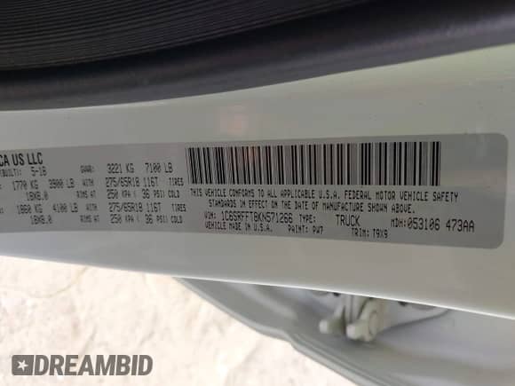 2019 Ram 1500 Big Horn with VIN 1C6SRFFT8KN571266, listed as a IAAI auction lot 43094425 with 85,886 mi miles and . Bid and sale history available at DreamBid. Image 9.