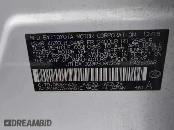 2019 Lexus IS 300 z VIN JTHBA1D23K5090269, wystawiony jako IAAI lot #43174775 z przebiegiem 89 933 mil mil oraz . Historia ofert i sprzedaży dostępna na DreamBid. Obrazek 9.