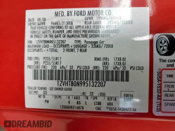 2009 Ford Mustang z VIN 1ZVHT80N995132207, wystawiony jako Copart lot #82106325 z przebiegiem 172 129 mil mil oraz Szkoda całkowita • Salvage title. Historia ofert i sprzedaży dostępna na DreamBid. Obrazek 12.