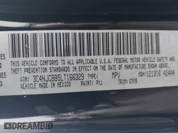 2020 Jeep Compass Latitude with VIN 3C4NJCBB5LT166329, listed as a IAAI auction lot 41554098 with 59,853 mi miles and . Bid and sale history available at DreamBid. Image 9.