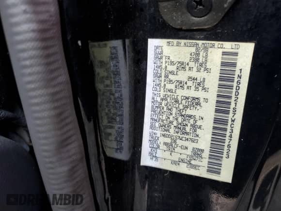 1998 Nissan Frontier XE z VIN 1N6DD21S7WC347623, wystawiony jako Copart lot #45347025 z przebiegiem 176 093 mil mil oraz Szkoda całkowita • Salvage title. Historia ofert i sprzedaży dostępna na DreamBid. Obrazek 14.