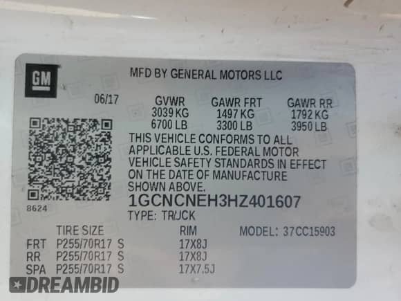 2017 Chevrolet Silverado 1500 Work Truck с VIN 1GCNCNEH3HZ401607, выставлен на аукционе Copart как лот 85554244 с пробегом Не указан миль и Списание • Salvage title. История ставок и продаж доступна на DreamBid. Изображение 13.