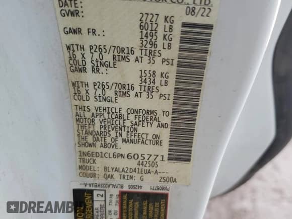 2023 Nissan Frontier S z VIN 1N6ED1CL6PN605771, wystawiony jako Copart lot #71957755 z przebiegiem 60 550 mil mil oraz Szkoda całkowita • Salvage title. Historia ofert i sprzedaży dostępna na DreamBid. Obrazek 12.