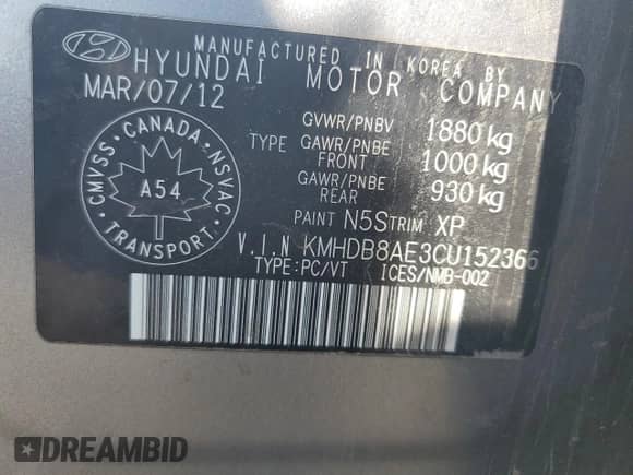 2012 Hyundai Elantra GLS z VIN KMHDB8AE3CU152366, wystawiony jako Copart lot #71449695 z przebiegiem 280 295 mil mil oraz Czysty tytuł • Clean title. Historia ofert i sprzedaży dostępna na DreamBid. Obrazek 12.