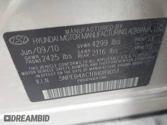 2011 Hyundai Sonata GLS z VIN 5NPEB4AC1BH089051, wystawiony jako IAAI lot #43579468 z przebiegiem 108 530 mil mil oraz . Historia ofert i sprzedaży dostępna na DreamBid. Obrazek 9.