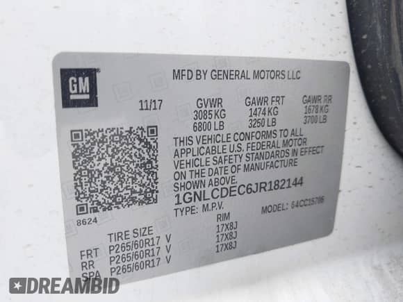 2018 Chevrolet Tahoe Commercial with VIN 1GNLCDEC6JR182144, listed as a IAAI auction lot 42734254 with 182,628 mi miles and . Bid and sale history available at DreamBid. Image 9.