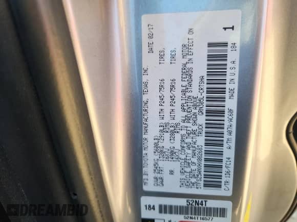 2017 Toyota Tacoma SR5 with VIN 5TFSZ5ANXHX082683, listed as a Copart auction lot 81510335 with 75,413 mi miles and Salvage title. Bid and sale history available at DreamBid. Image 13.