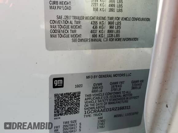 2024 Chevrolet Silverado 1500 Work Truck с VIN 1GCRAAED1RZ168311, выставлен на аукционе Copart как лот 68697334 с пробегом 24 939 миль миль и Списание • Salvage title. История ставок и продаж доступна на DreamBid. Изображение 12.