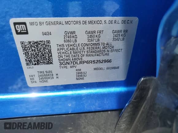 2024 Chevrolet Equinox EV LT с VIN 3GN7DLRP6RS252966, выставлен на аукционе Copart как лот 53848135 с пробегом 5 707 миль миль и Списание • Salvage title. История ставок и продаж доступна на DreamBid. Изображение 12.