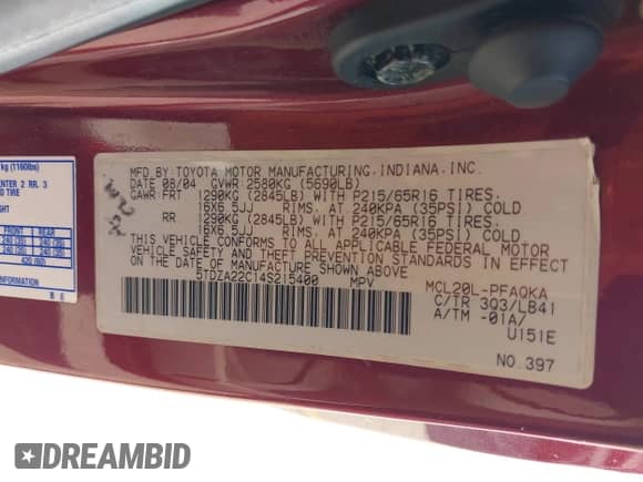 2004 Toyota Sienna XLE z VIN 5TDZA22C14S215400, wystawiony jako IAAI lot #43227648 z przebiegiem 201 333 mil mil oraz . Historia ofert i sprzedaży dostępna na DreamBid. Obrazek 9.