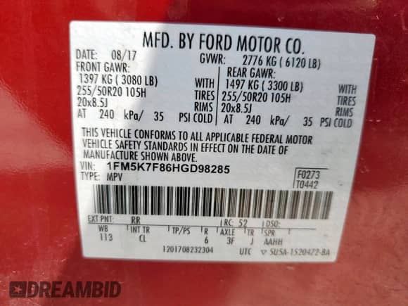 2017 Ford Explorer Limited z VIN 1FM5K7F86HGD98285, wystawiony jako Copart lot #81144645 z przebiegiem 85 534 mil mil oraz Szkoda całkowita • Salvage title. Historia ofert i sprzedaży dostępna na DreamBid. Obrazek 13.