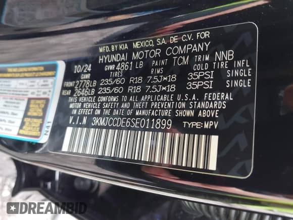 2025 Hyundai Tucson SEL Convenience with VIN 3KMJCCDE6SE011899, listed as a IAAI auction lot 42704213 with 7,444 mi miles and . Bid and sale history available at DreamBid. Image 9.