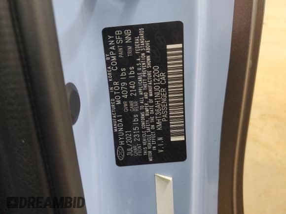 2022 Hyundai Veloster z VIN KMHT36AH1NU012200, wystawiony jako Copart lot #65205535 z przebiegiem 39 074 mil mil oraz Szkoda całkowita • Salvage title. Historia ofert i sprzedaży dostępna na DreamBid. Obrazek 12.