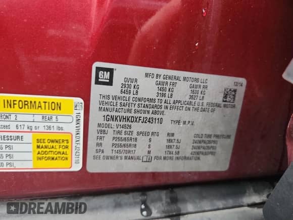 2015 Chevrolet Traverse LT with VIN 1GNKVHKDXFJ243110, listed as a Copart auction lot 82754425 with 219,492 mi miles and Clean title. Bid and sale history available at DreamBid. Image 13.