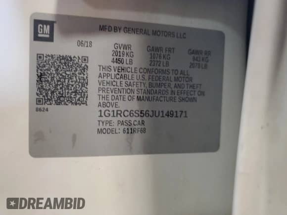 2018 Chevrolet Volt LT with VIN 1G1RC6S56JU149171, listed as a Copart auction lot 70931555 with 118,798 mi miles and Clean title. Bid and sale history available at DreamBid. Image 12.