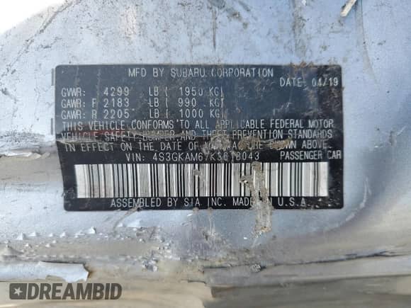 2019 Subaru Impreza Special Sports z VIN 4S3GKAM67K3618043, wystawiony jako Copart lot #49081825 z przebiegiem 106 154 mil mil oraz Szkoda całkowita • Salvage title. Historia ofert i sprzedaży dostępna na DreamBid. Obrazek 12.