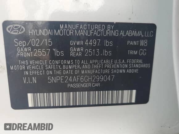 2016 Hyundai Sonata SE с VIN 5NPE24AF6GH299047, выставлен на аукционе Copart как лот 80918235 с пробегом 129 018 миль миль и Списание • Salvage title. История ставок и продаж доступна на DreamBid. Изображение 12.