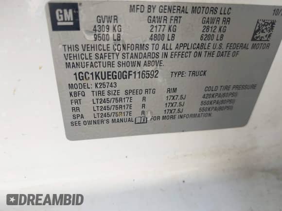 2016 Chevrolet Silverado 2500HD Work Truck с VIN 1GC1KUEG0GF116592, выставлен на аукционе IAAI как лот 42623443 с пробегом 235 302 миль миль и . История ставок и продаж доступна на DreamBid. Изображение 9.