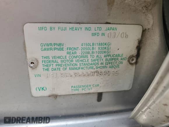 2006 Subaru Forester X with VIN JF1SG63666H758495, listed as a Copart auction lot 59368304 with 188,582 mi miles and Salvage title. Bid and sale history available at DreamBid. Image 14.