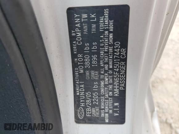 2005 Hyundai Tiburon GT с VIN KMHHN65F45U174430, выставлен на аукционе Copart как лот 70741785 с пробегом Не указан миль и На запчасти • Non repairable. История ставок и продаж доступна на DreamBid. Изображение 12.