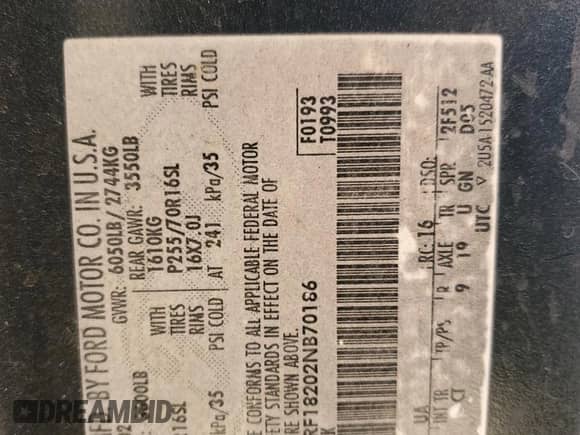 2002 Ford F-150 XL с VIN 1FTRF18202NB70186, выставлен на аукционе Copart как лот 82221575 с пробегом Не указан миль и Списание • Salvage title. История ставок и продаж доступна на DreamBid. Изображение 12.