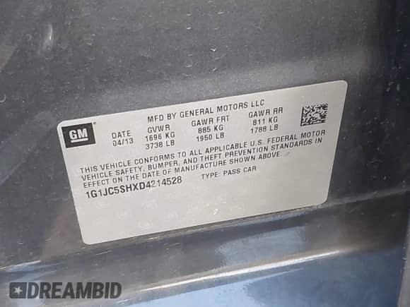 2013 Chevrolet Sonic LT с VIN 1G1JC5SHXD4214528, выставлен на аукционе IAAI как лот 43177850 с пробегом 133 729 миль миль и . История ставок и продаж доступна на DreamBid. Изображение 9.