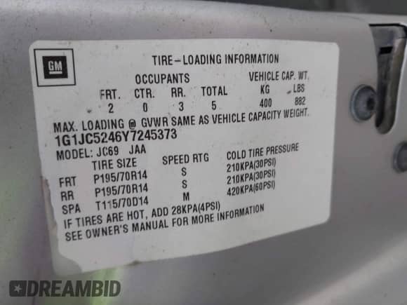 2000 Chevrolet Cavalier с VIN 1G1JC5246Y7245373, выставлен на аукционе IAAI как лот 41922765 с пробегом 170 203 миль миль и . История ставок и продаж доступна на DreamBid. Изображение 9.