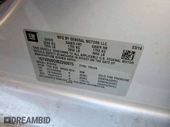 2014 GMC Sierra 1500 SLE z VIN 1GTV2UEC9EZ293975, wystawiony jako Copart lot #81319515 z przebiegiem 141 217 mil mil oraz Czysty tytuł • Clean title. Historia ofert i sprzedaży dostępna na DreamBid. Obrazek 12.