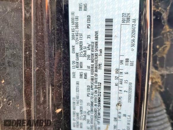 2021 Ford F-150 XL with VIN 1FTEW1C59MKD21532, listed as a Copart auction lot 61730435 with Not provided miles and Clean title. Bid and sale history available at DreamBid. Image 12.