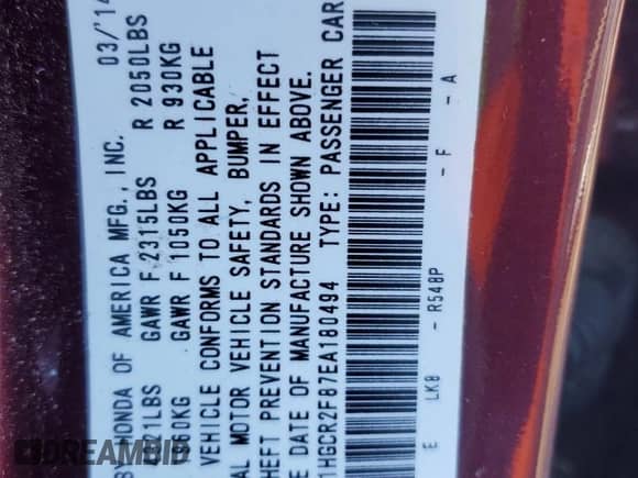 2014 Honda Accord EX-L with VIN 1HGCR2F87EA180494, listed as a Copart auction lot 44723135 with 54,229 mi miles and Clean title. Bid and sale history available at DreamBid. Image 12.