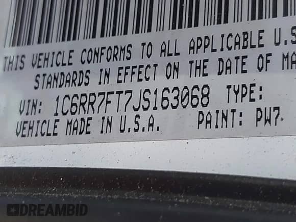 2018 Ram 1500 Tradesman с VIN 1C6RR7FT7JS163068, выставлен на аукционе IAAI как лот 42575079 с пробегом 163 420 миль миль и . История ставок и продаж доступна на DreamBid. Изображение 9.