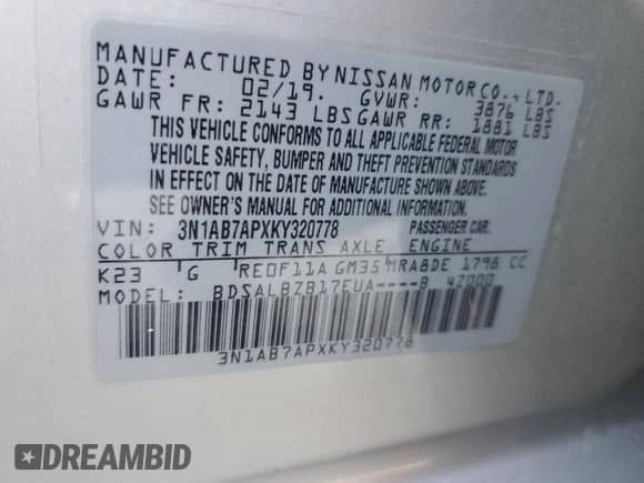2019 Nissan Sentra S z VIN 3N1AB7APXKY320778, wystawiony jako Copart lot #70116555 z przebiegiem 62 579 mil mil oraz Szkoda całkowita • Salvage title. Historia ofert i sprzedaży dostępna na DreamBid. Obrazek 13.