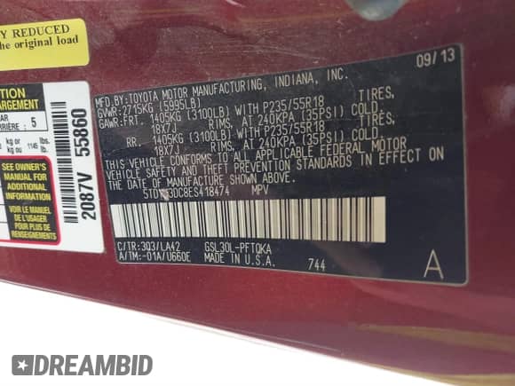 2014 Toyota Sienna XLE с VIN 5TDYK3DC8ES418474, выставлен на аукционе IAAI как лот 41824916 с пробегом 224 044 миль миль и . История ставок и продаж доступна на DreamBid. Изображение 9.