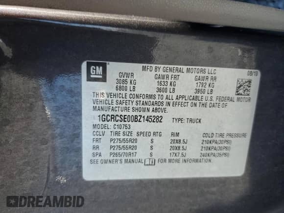 2011 Chevrolet Silverado 1500 LT with VIN 1GCRCSE00BZ145282, listed as a Copart auction lot 87397805 with 179,752 mi miles and Salvage title. Bid and sale history available at DreamBid. Image 12.