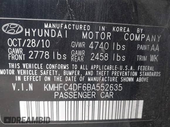 2011 Hyundai Azera Limited z VIN KMHFC4DF6BA552635, wystawiony jako IAAI lot #42816840 z przebiegiem 235 378 mil mil oraz . Historia ofert i sprzedaży dostępna na DreamBid. Obrazek 9.