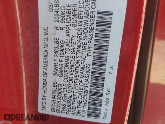 2018 Honda Accord Sport with VIN 1HGCV2F37JA039273, listed as a Copart auction lot 84588835 with 79,343 mi miles and Salvage title. Bid and sale history available at DreamBid. Image 12.