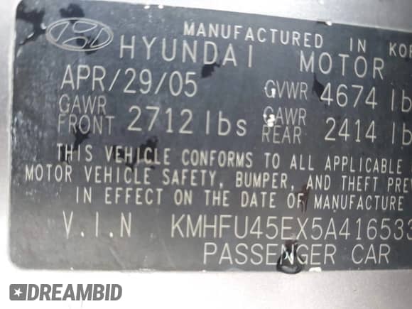 2005 Hyundai XG с VIN KMHFU45EX5A416533, выставлен на аукционе IAAI как лот 42741412 с пробегом 124 774 миль миль и . История ставок и продаж доступна на DreamBid. Изображение 9.