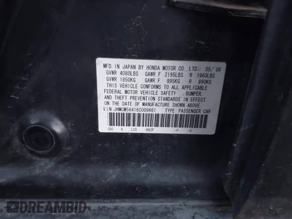 2006 Honda Accord LX с VIN JHMCM56416C009661, выставлен на аукционе IAAI как лот 43496235 с пробегом 181 506 миль миль и . История ставок и продаж доступна на DreamBid. Изображение 9.